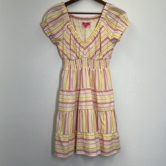 Betsey Johnson - Novelty Striped Pink Multi Colored Mini Dress Size Small - Picture 8 of 10